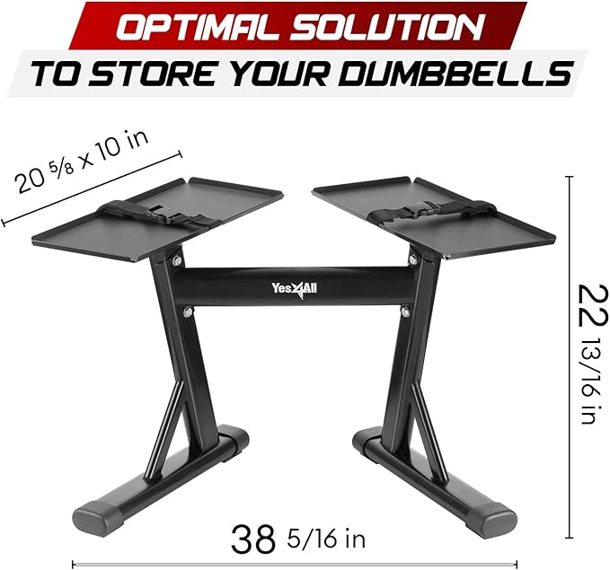 Yes4All Adjustable Dumbbell Stand - 160 Pound Capacity, Spotter Rack & Weight Rack with Strap, Easy