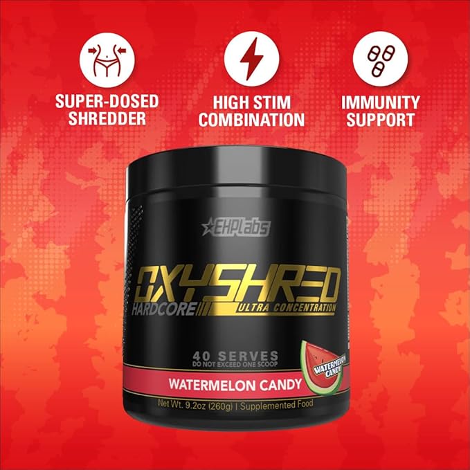 EHP Labs OxyShred Hardcore Super Dosed Pre Workout Powder - Preworkout Powder with L Glutamine &