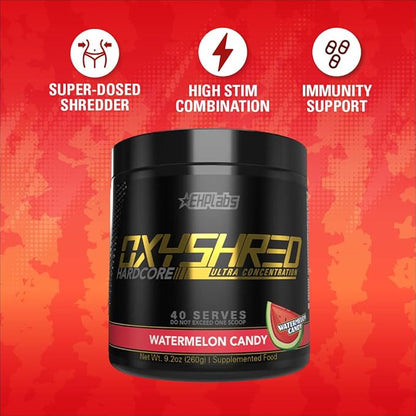 EHP Labs OxyShred Hardcore Super Dosed Pre Workout Powder - Preworkout Powder with L Glutamine &