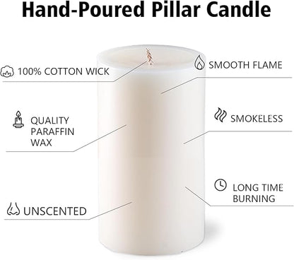 2.8x6 Pillar Candles Set of 6, Unscented Ivory Pillar Candles Bulk, Dripless and Long Clean Burning