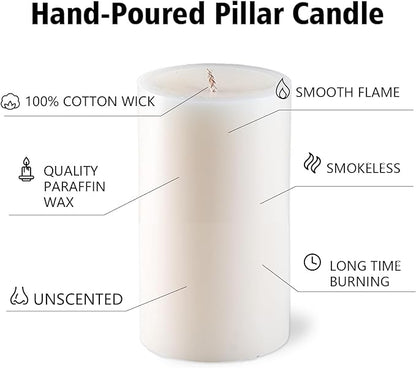 Pillar Candles White, Unscented Pillar Candles Bulk, 2.8x6 inch | 75 Hours Burning | Set of 6