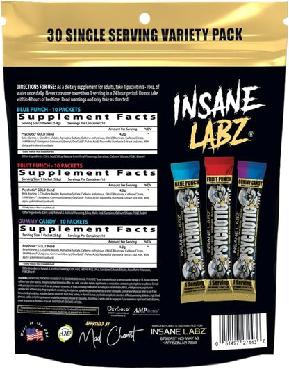 Insane Labz Psychotic Gold, High Stimulant Pre Workout Powder, Extreme Lasting Energy Focus, Pumps