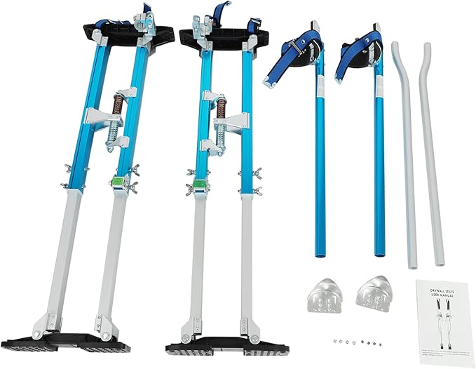36"-50" Black Drywall Stilts Aluminum Tool Stilt with Protective Knee Pads Portabl Adjustable For