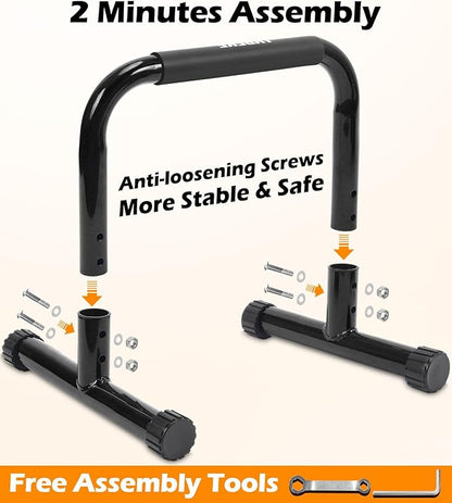 TABEKE Push Up Bar, 14'' High Steel Parallettes & Dip Bar with Full Coverage Foam Handle