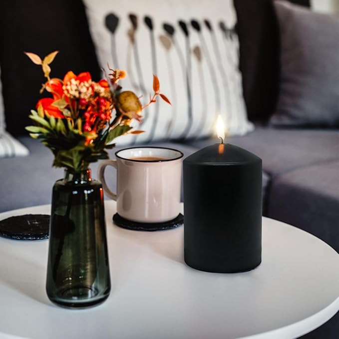 3x4 Inch Black Pillar Candles, 3 Packs Unscented Smokeless Dripless Halloween Cylinder Candles for