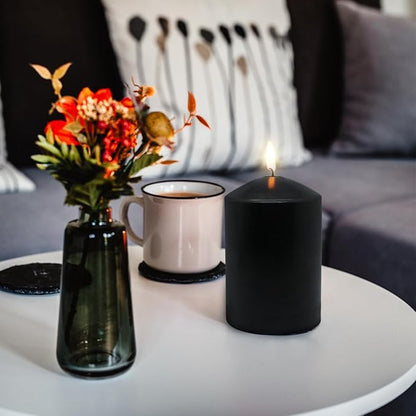 3x4 Inch Black Pillar Candles, 3 Packs Unscented Smokeless Dripless Halloween Cylinder Candles for