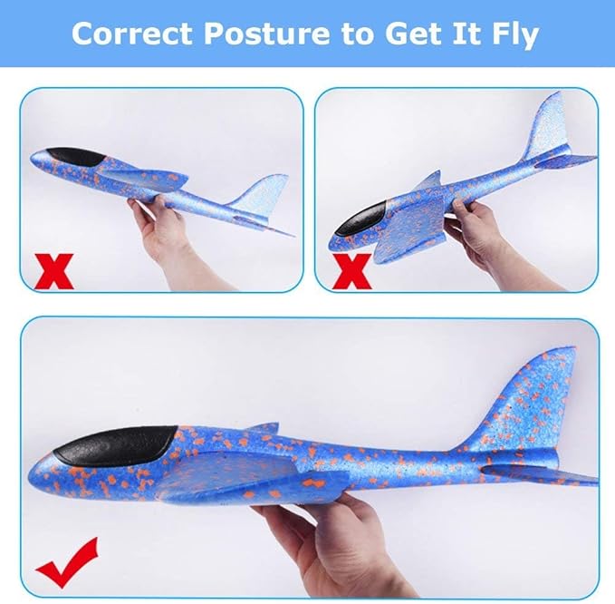 BooTaa 2 Pack Airplane Toys, 17.5" Large Throwing Foam Plane, 2 Flight Mode Glider, Flying Toy for