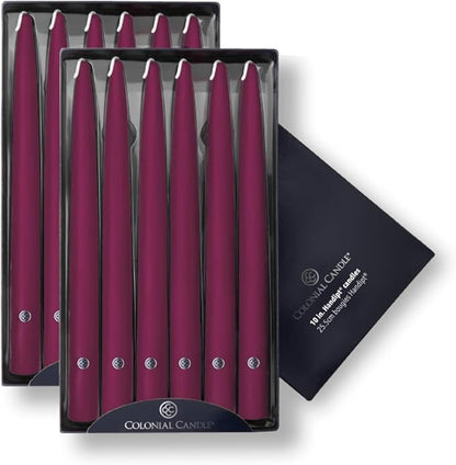 Colonial Candle Unscented Taper Candle, Handipt Collection, Mulberry, 10 in, Pack of 12 - Up to 8