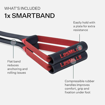 Les Mills™ SMARTBAND™ Workout Resistance Band with Handles, Home Gym Workout Equipment, Elastic