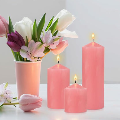 Pillar Candle 3 x 4,6 and 8 inch, Large Handmade Candle Set 3, Pink Decorative Candle for Wedding