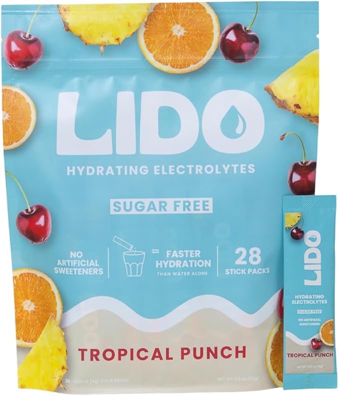 LIDO Tropical Punch Electrolyte Powder Packets — Clean, Zero-Sugar Hydration Drink Mix with