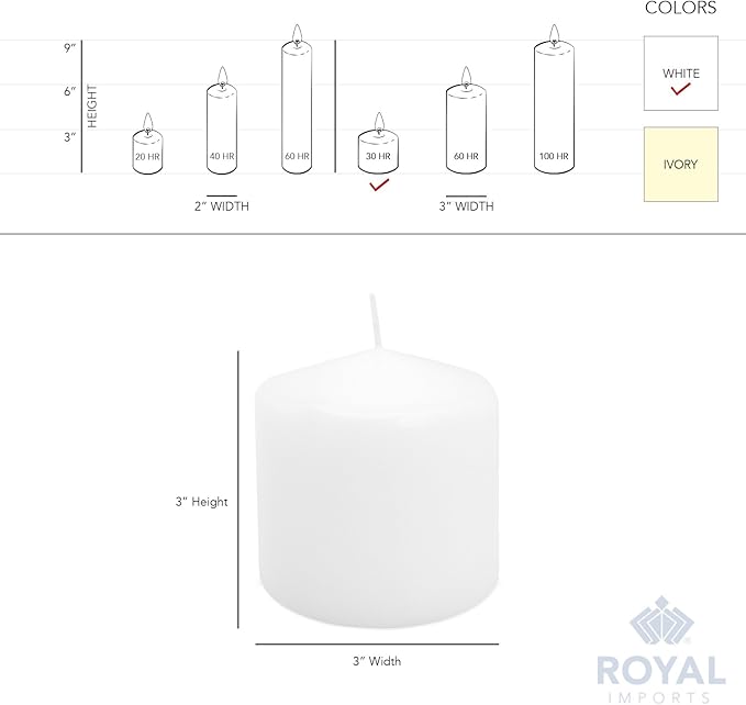 Royal Imports Pillar Candles White Unscented Premium Wax, 30 Hours Burning for Wedding, Spa, Party