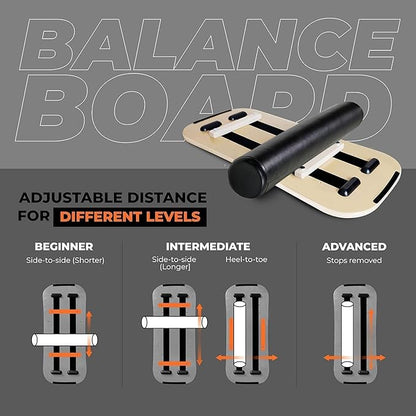Balance Board Surf Trainer with Adjustable Stoppers - 2 Different Distance Options Balance Board