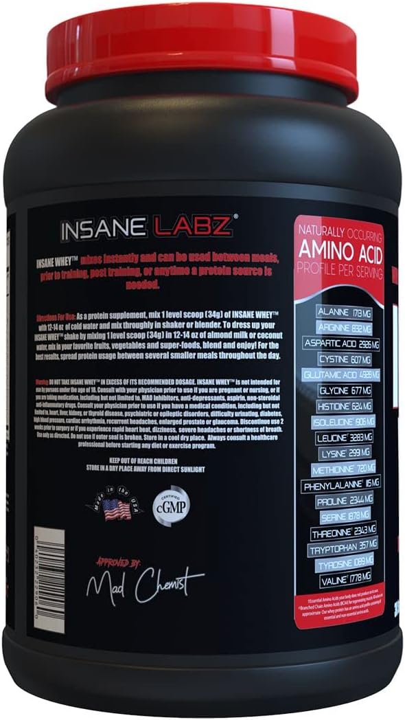 Insane Labz Insane Whey,100% Muscle Building Whey Protein, BCAA Amino Profile, Mass Gainer, Meal