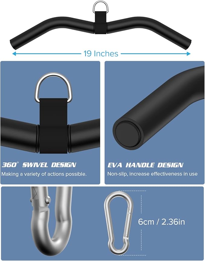 LAT Pulldown Attachments, Black Steel LAT Bar Cable Attachments Handles, Home Gym Cable Machine