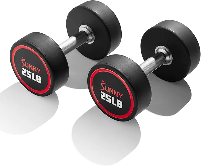 Sunny Health & Fitness Premium Polyurethane Commercial Grade Round Dumbbells with Diamond Knurled