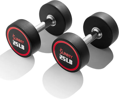 Sunny Health & Fitness Premium Polyurethane Commercial Grade Round Dumbbells with Diamond Knurled