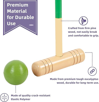 ApudArmis 32In Six Player Croquet Set with Deluxe Premiun Pine Wooden Mallets,Colored