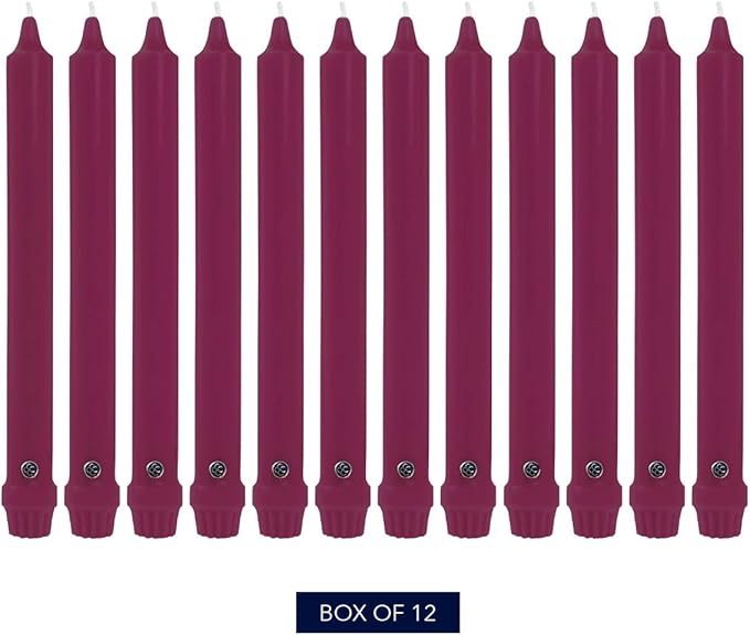 Colonial Candle Unscented Taper Candle, Classic Collection, Mulberry, 10 In, Pack of 12 - Up to 8
