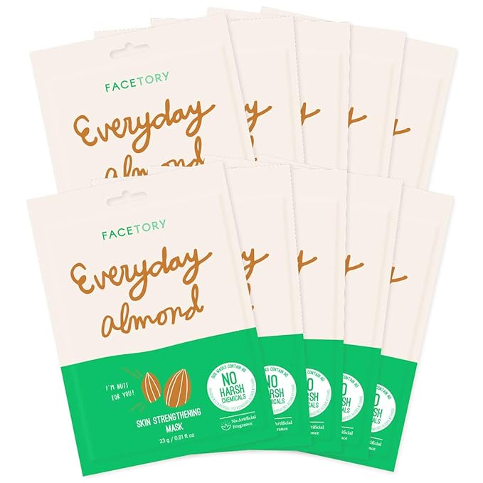 FACETORY K Beauty Face Mask Skin Care - Everyday ALMOND Skin Strengthening Sheet Mask | Plant-Based