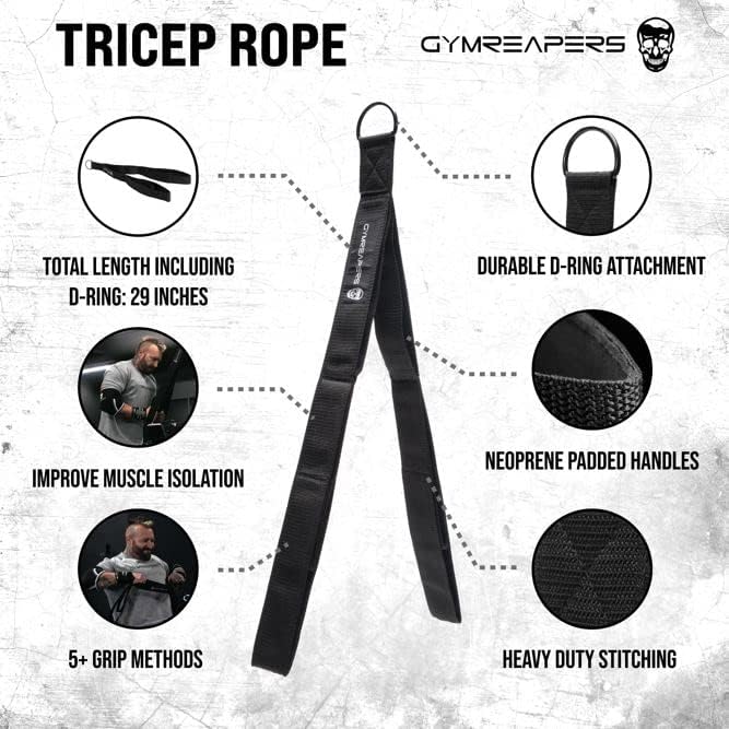 Gymreapers Tricep Rope Cable Attachment - Multi-Workout Tricep Pull Down Cable Attachment - Perfect