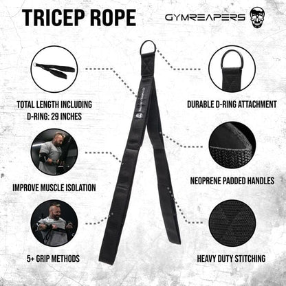 Gymreapers Tricep Rope Cable Attachment - Multi-Workout Tricep Pull Down Cable Attachment - Perfect