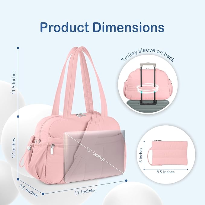 TOPDesign Travel Duffel Bag for Women, Puffer Gym Bag Sports Tote with Wet Pocket, Carry On
