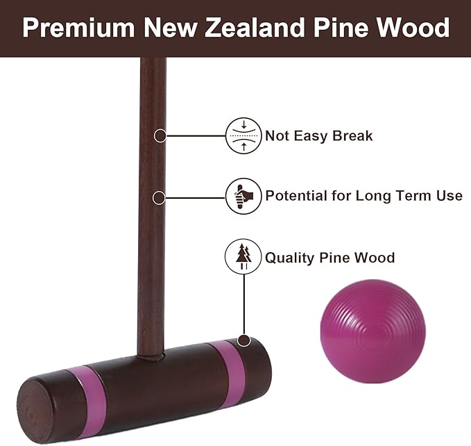 28In Croquet Party Set for 8 Players - Made of Long-Lasting Pine Wood, Family Fun for Backyards