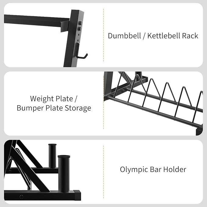 3 Tier Barbell Storage Racks,1000 LBS Capacity Adjustable Weight Rack for Dumbbell, Kettlebell