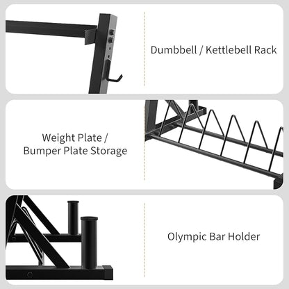 3 Tier Barbell Storage Racks,1000 LBS Capacity Adjustable Weight Rack for Dumbbell, Kettlebell