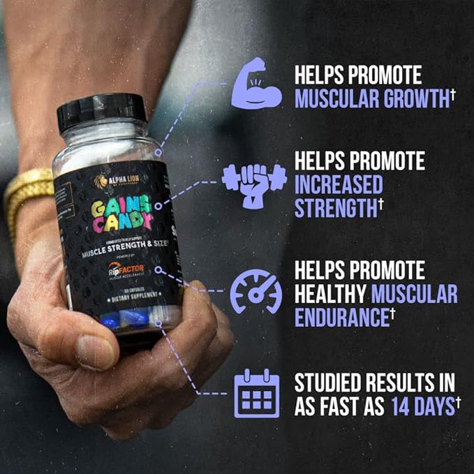 ALPHA LION Gains Candy, Supplement Pills for Muscle Growth, Size, & Strength, Nitric Oxide Booster