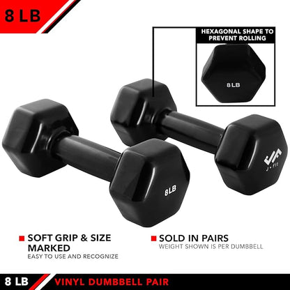 JFIT Dumbbell Pairs or Sets – Neoprene & Vinyl Coated Hand Weights for Home Gym, Strength Training