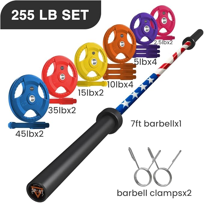 7FT Olympic Barbell Bar with Weight Plate Set Combo, Solid Olympic Bar with Bearings, 700Lbs