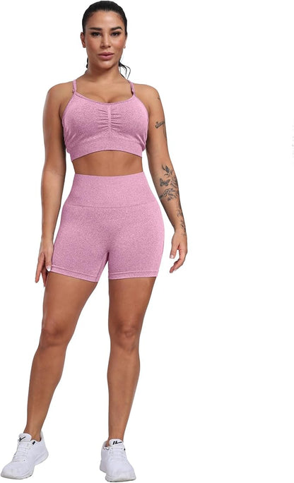 CHRLEISURE Women's 4 Packs Workout Gym Shorts, High Waisted Butt Lifting Scrunch Butt Seamless