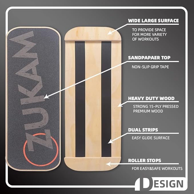 Balance Board Trainer, Wooden Balancing Board with Workout Guide to Exercise and Build Core