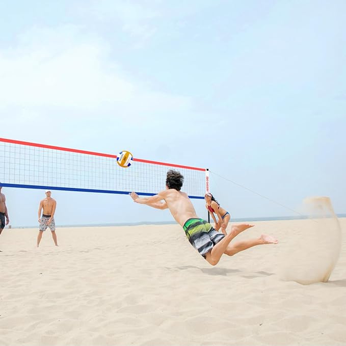 Outdoor Heavy Duty Volleyball Net Set, Anti-Sag Design, Adjustable Aluminum Poles, Portable