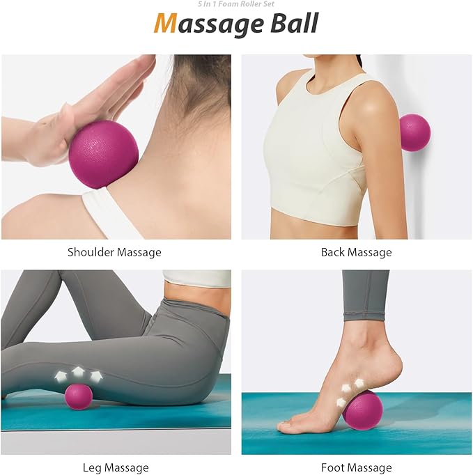 5 in 1 Foam Roller Set for Deep Tissue Muscle Massage, High Density Fitness Exercise Foam Roller