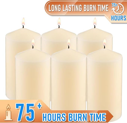 3×6 Ivory Pillar Candles Set of 6 Unscented Handpoured Weddings, Home Decoration, Restaurants, Spa