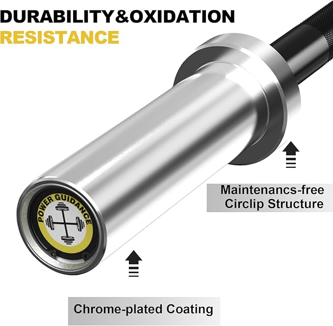 POWER GUIDANCE Chrome Olympic Barbell Bar, 2 Inch Weight Bar for lifting, Hip Thrusts,Universal