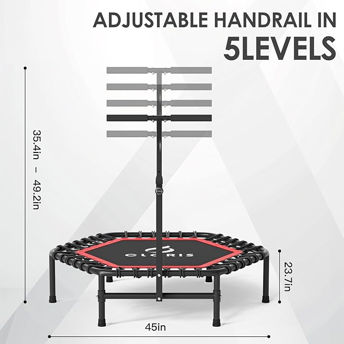 CLORIS 45'' Rebounder Trampoline for Adults - Max Load 450lbs, Mini Trampoline with Adjustable Foam