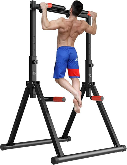 DOBESTS Foldable Power Tower Pull Up Bar Dip Station Adjustable Multifunction Workout Pull Up Tower