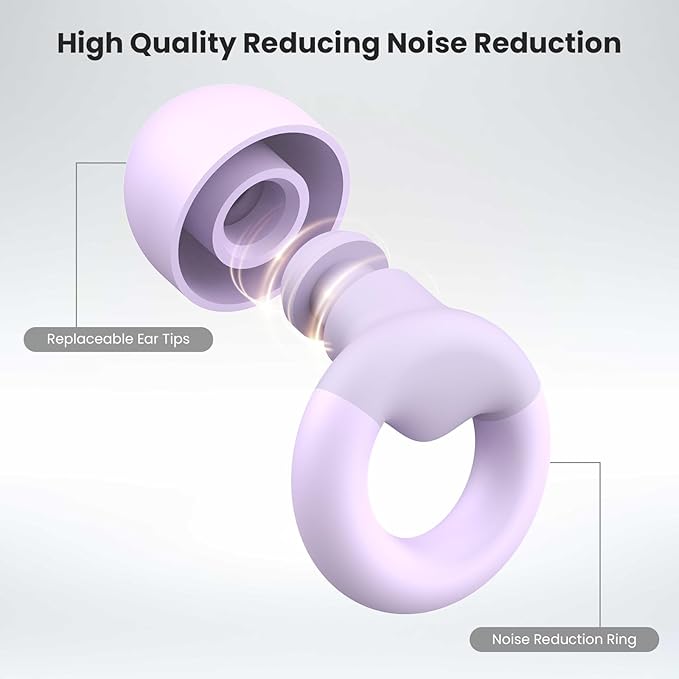 Ear Plugs for Sleeping, 2 Pairs of Reusable Earplugs for Noise Reduction 25dB-30dB with 8 Ear Tips
