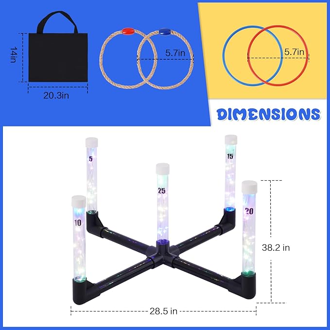 YEEA LED Ring Toss Game for Kids, Adults | Glow in The Dark LED Outdoor Yard Games | Perfect for