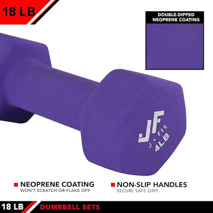 JFIT Dumbbell Pairs or Sets – Neoprene & Vinyl Coated Hand Weights for Home Gym, Strength Training