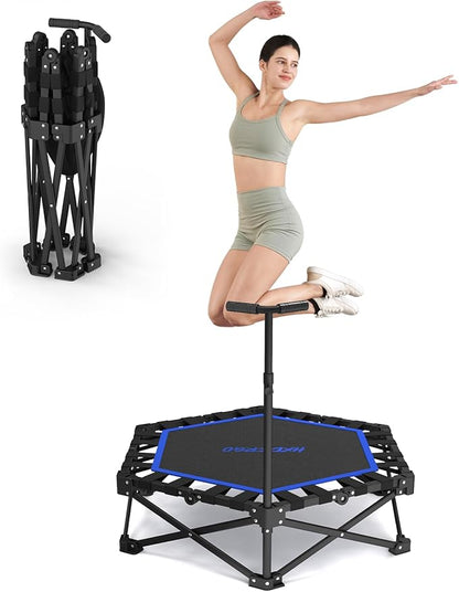 Foldable Mini Trampoline, Rebounder Trampoline with Adjustable Foam Handle, Fitness Trampoline for