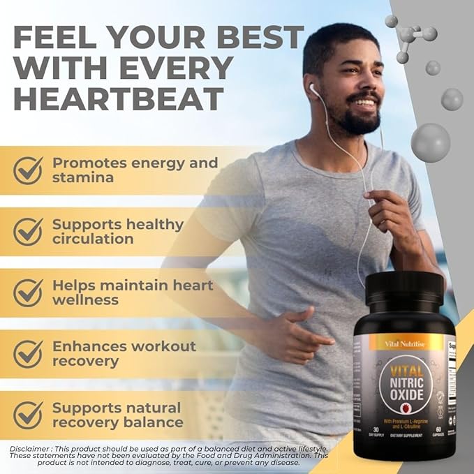 Vital Nitric Oxide Supplements for Men - Workout Booster Supplement for Men - Nitrous Oxide Boost
