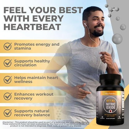 Vital Nitric Oxide Supplements for Men - Workout Booster Supplement for Men - Nitrous Oxide Boost