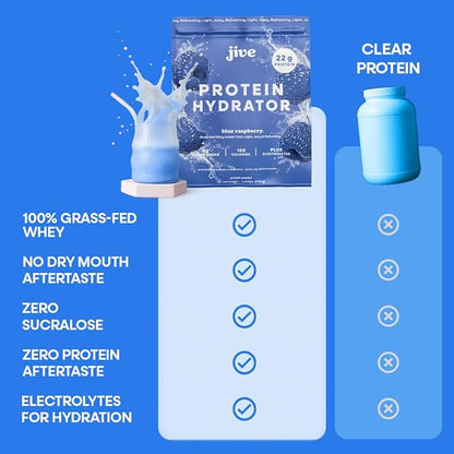 Jive Clear Protein Powder - 22g Grass-Fed Whey Isolate, 25 Servings - Blue Raspberry - 895mg of