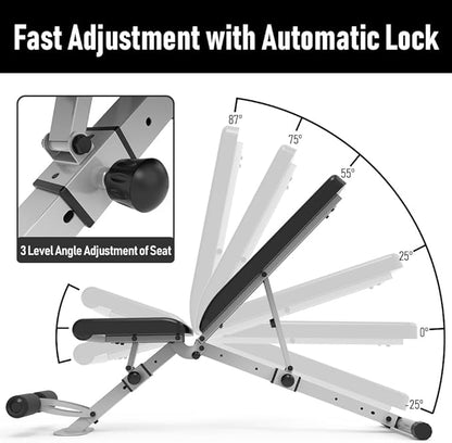 leikefitness Adjustable Weight Bench Foldable Workout Exercise Bench with Automatic Lock for
