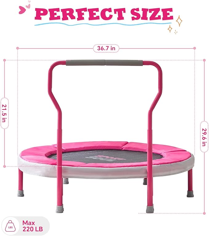 SPORTSOUL Mini Trampoline for Kids 3-6 with Super Safe Foam Handle Bar, 3ft Toddler Trampoline
